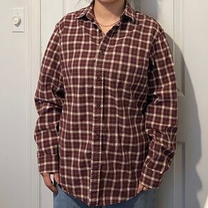 Eddie Bauer Maroon and White Plaid Casual Shirt